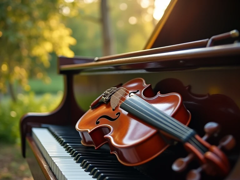 piano  violin on nature