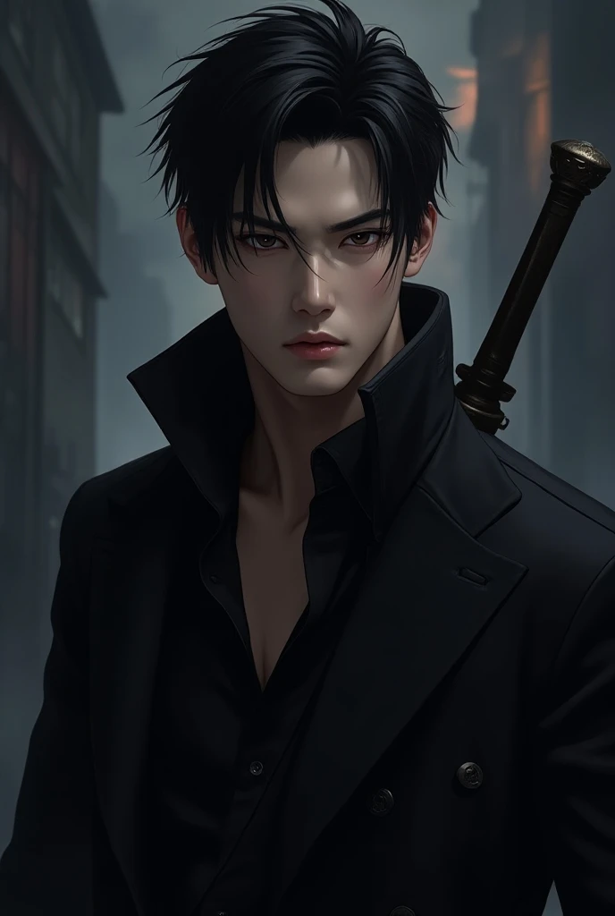 Image of handsome sexy cute Korean guy anime as a vampire hunter

