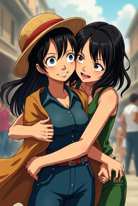 Now make an image of Nami hugging Nico Robin and taking her wallet out of the back pocket of Nico Robins pants in One Piece Pos Team Skip
On the contrary, its Nami who embraces stealing a wallet because it was a trick to pay because it was in her back pock...