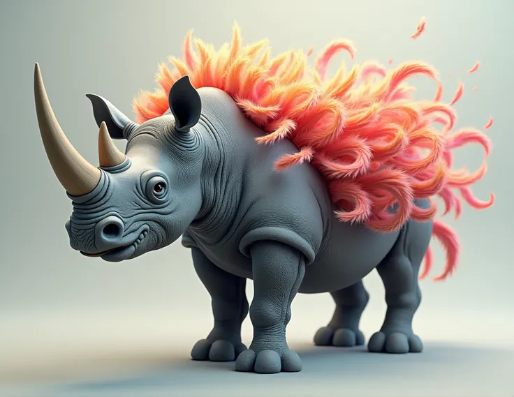 please make me a rhinoceros head animation with its feathers