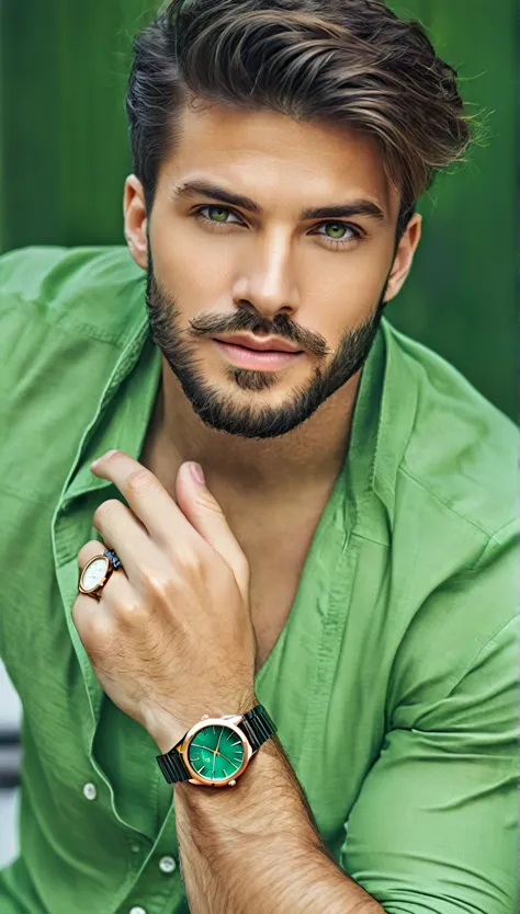 a european man with a beard and a watch on his wrist., attractive man, beautiful and attractive,  handsome man , attractive man,...