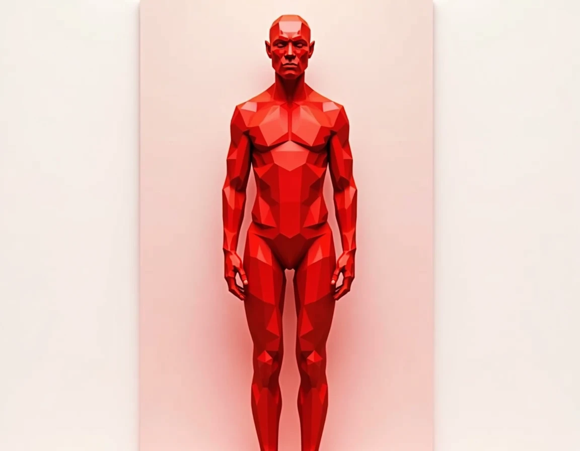 geometric human form in red