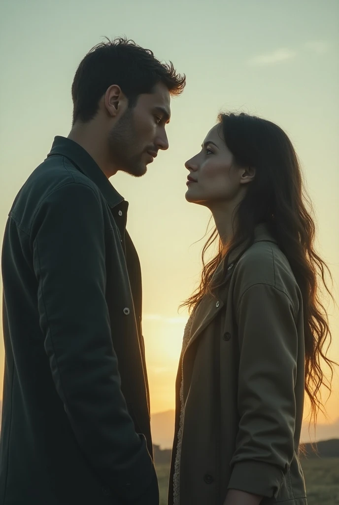 A men and a women looking at each other from a long distance.

