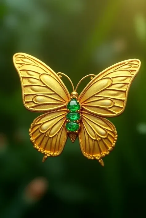 Gold butterfly with three emeralds 