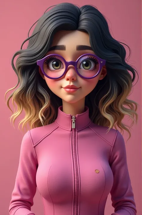  A bee that is a psychologist and that you can see the name of Tatiana super big that wears a pink uniform , black hair with blonds ,  round purple glasses and has a mole under her lip on the left side and who is doing Yoga breaths