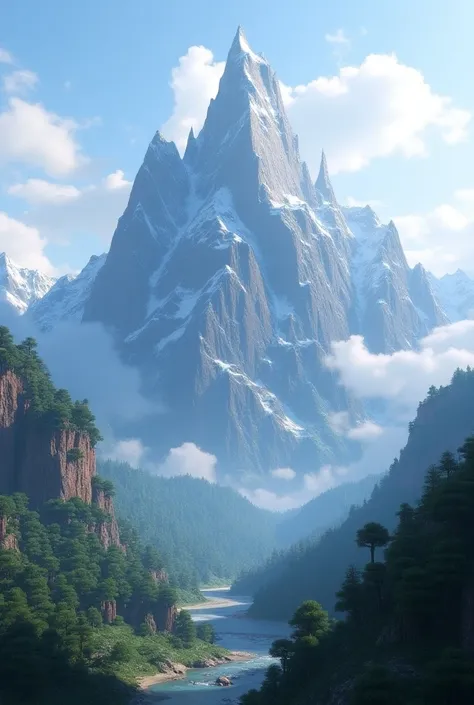 Realistic 3D image of Minecraft mountains 