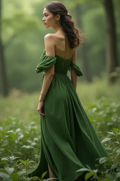 Moss green dress with shoulder strap