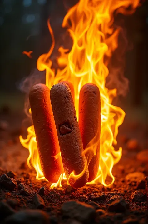 Create an image that marks hot dogs with fire but a lot of fire 