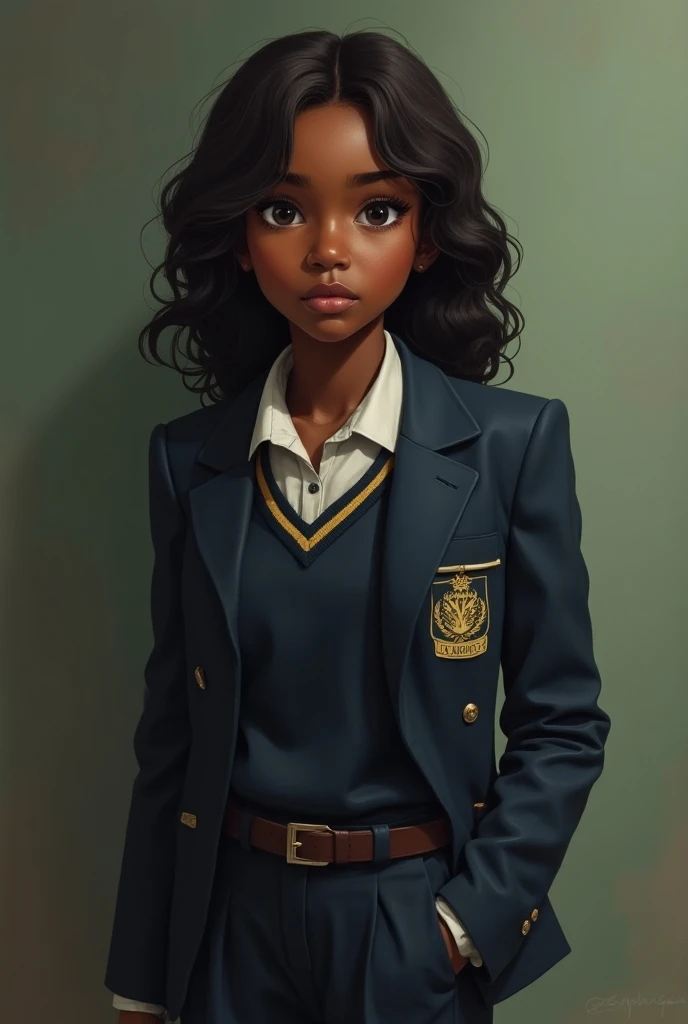 Tall Girl, , dark-skinned,  wavy and dark square,  in school uniform  "maarif "