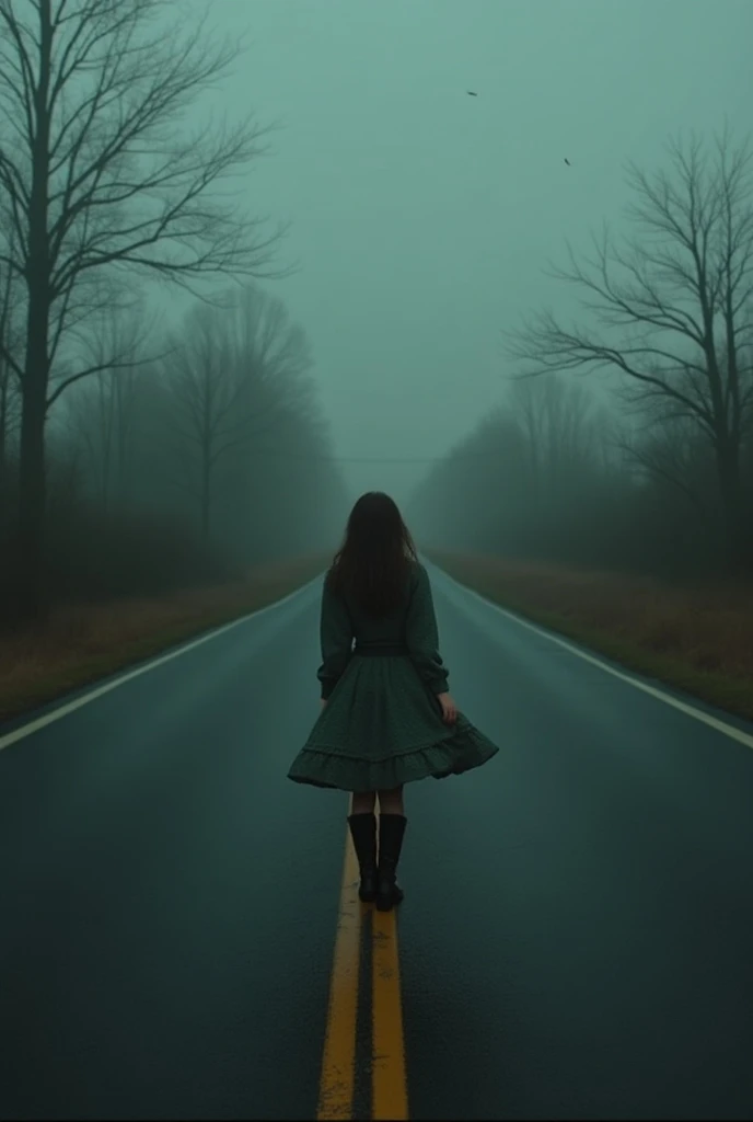 Create me an image about a woman whose life takes an unexpected turn when her car breaks down on a deserted road but she is desperate to make a phone call and she decides to get on a bus that she thinks would take her to a telephone but the bus takes her t...