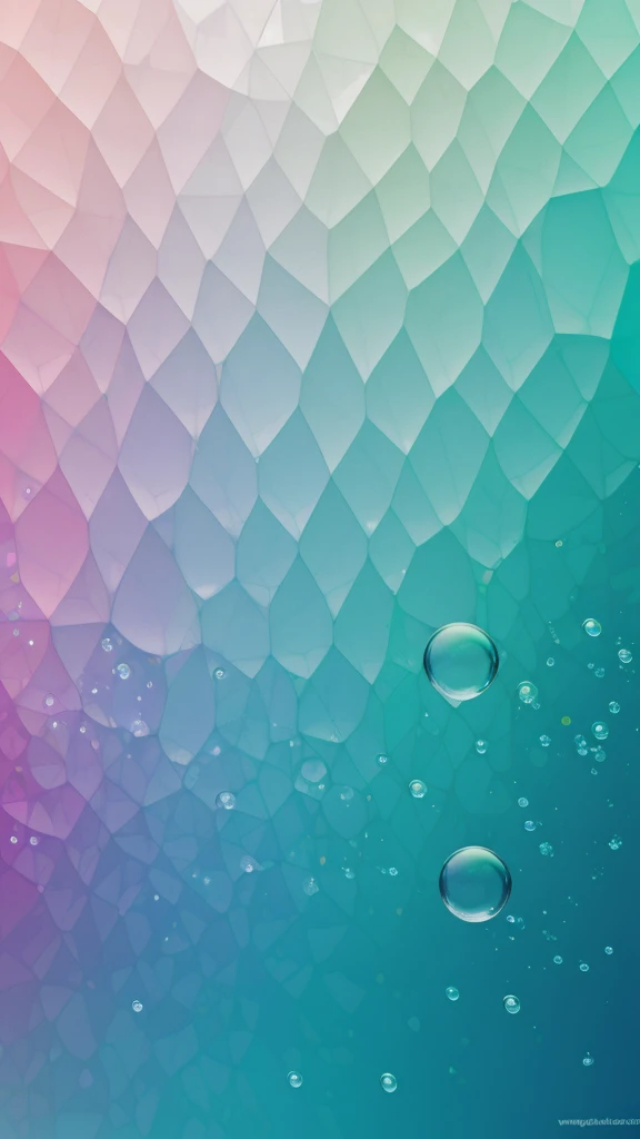 Background wallpaper for your desktop in the form of color geometric shapes and translucent bubbles in the colors of violet, sea green, turquoise, pastel shades, the impression of glass  figures put on liquid surface 