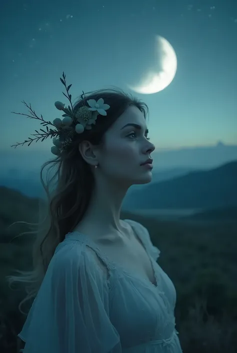 A mystical woman with a moon in the background