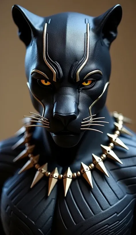  An impressive being that combines the elegance of Black Panther and the ferocity of a black panther.  This character wears a sophisticated costume with details that recall the skin of a panther ,  and his dark fur shines with a metallic shade .  The figur...