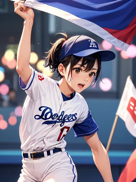 Shohei Ohtani、 Dodgers、Holding a flag、 cute woman 