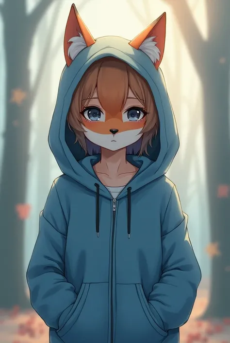 Cute Japanese anime picture gallery
Wearing a fox mask,  is wearing a blue hooded zip-up wool and ,  with a hood on his head ,  is putting both hands in a hooded zip-up pocket