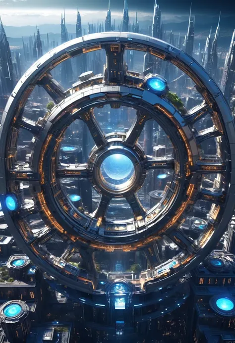 （very unified cg scene design），（a ring-shaped future city suspended in the universe），（neatly arranged future technology houses i...