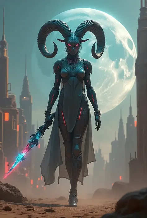 (photorealism:1.2), In a sprawling desert
metropolis lit by the glow of twin moons, the Aries figure emerges-a towering anthropomorphic ram with sleek, cybernetic horns that pulse with neon energy. Her armor is a blend of ancient tribal designs and cutting...