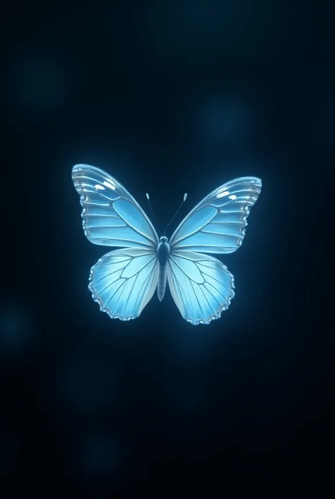 A dark night, luminous, glowing, butterfly representing butterfly effect. Single,  macro focus, high definition, ultra detailed, copy space