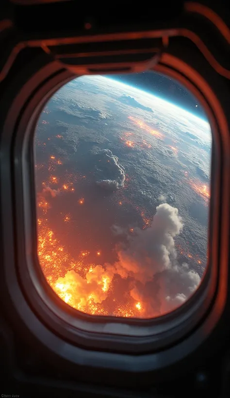 The earth is burning as seen from inside the NASA plane