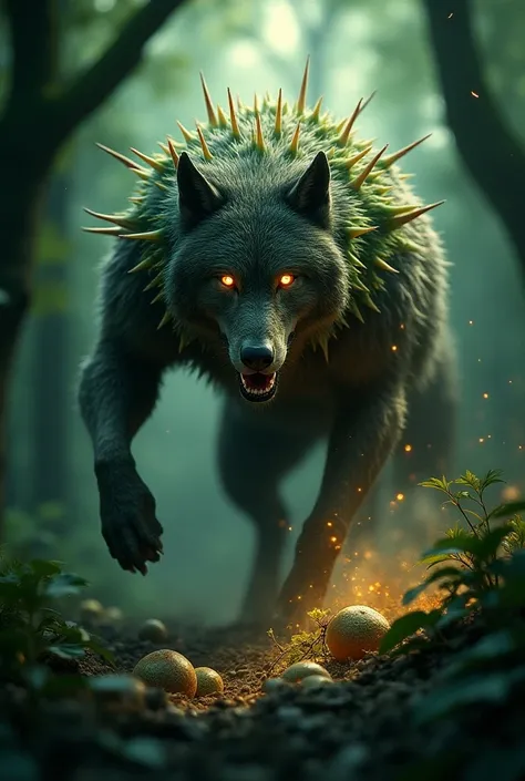 Draw a picture of a wolf eating spiny figs and combine them together to become a legendary animal