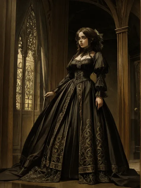 Beautiful woman in an intricate romantic victorian gothic costume