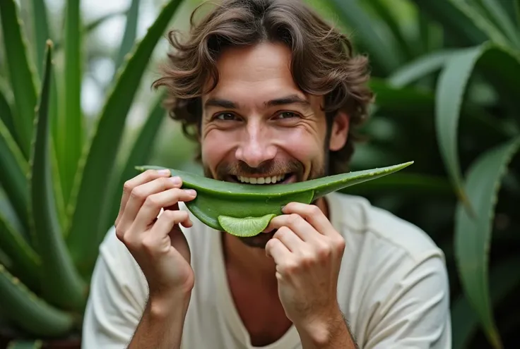 Create an image of a person eating aloe 