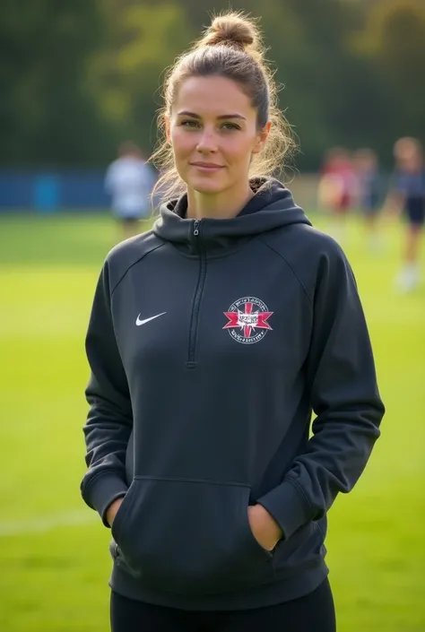 womens soccer coordinator with sports sweatshirt