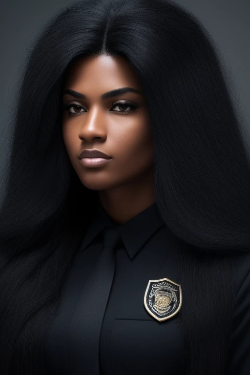 jet black hair,most very long hair,most very lion hair,most very wolf hair,most very frizzy hair,coarse hair,most very spread hairstyle,thick hair,fluffy hair,most very heavy weight hair,most very voluminous hair,shiny jet black hair,female jail officer,bl...