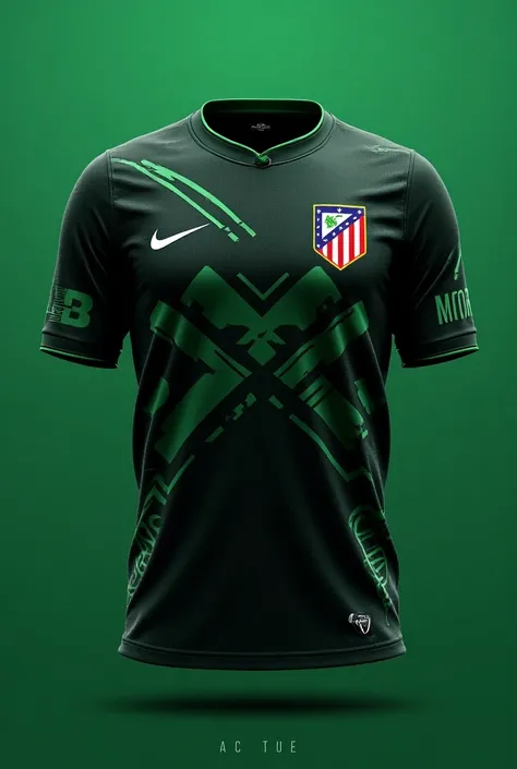 Atlético t-shirt with black and green colors with more details 