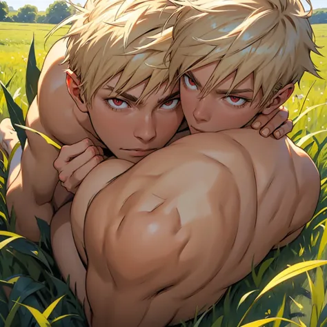 [katsuki bakugo, male, tone, mature: 1.5] [blonde hair, short spikey hair, red eyes] [nude] [day time] [detail eyes, detail face...