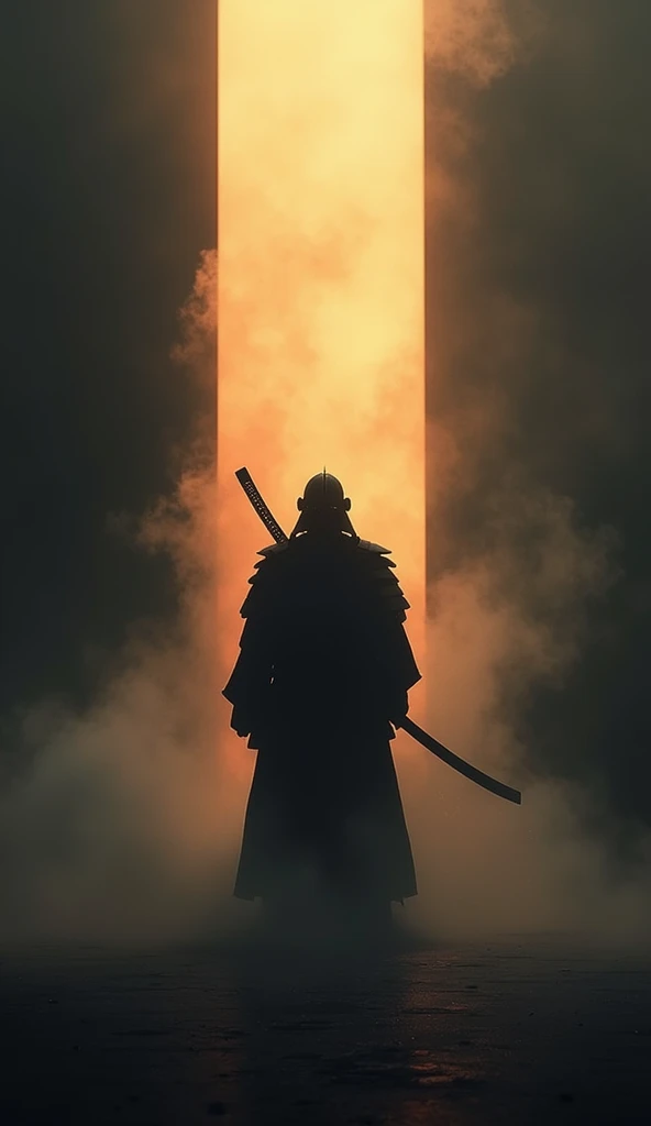 
Minimalist, samurai,  dark shadows, warm colors, smoke effect,  high resolution 