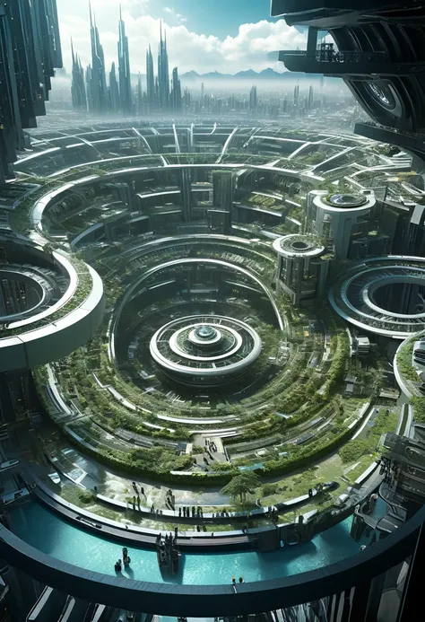 （very unified cg scene design），（a ring-shaped future city suspended in the universe），（neatly arranged future technology houses i...