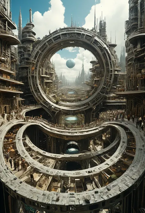 （very unified cg scene design），（a ring-shaped future city suspended in the universe），（neatly arranged future technology houses i...