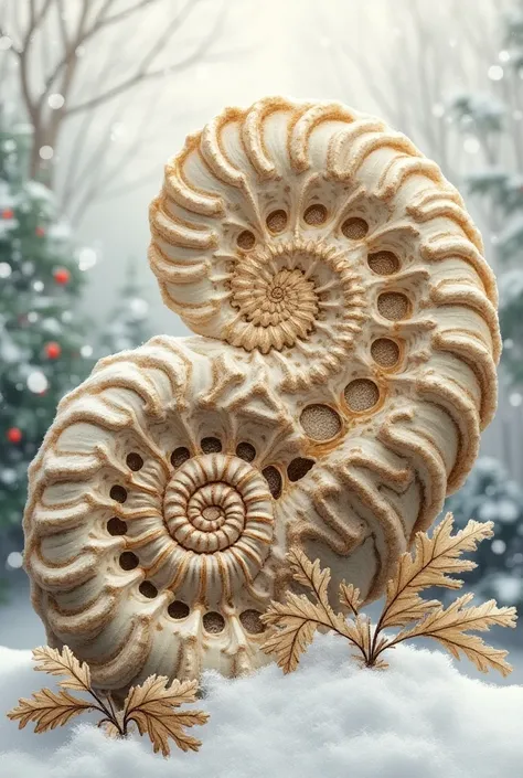 Design a Christmas card for me with ammonites drawn on it 