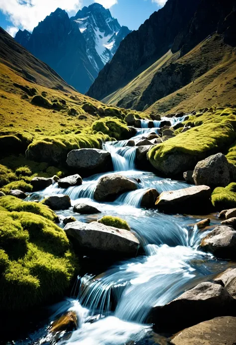 waterfall-like water flows in the mountains