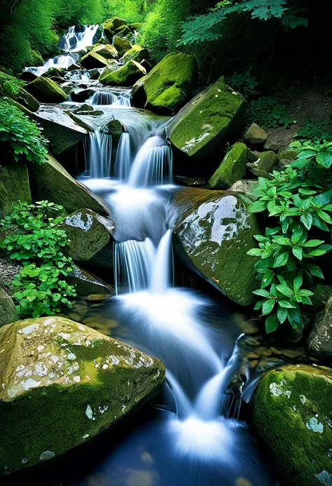 waterfall-like water flows in the mountains