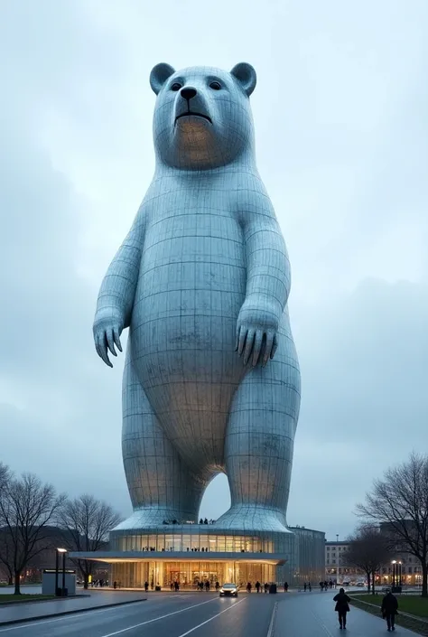 A new tower in Berlin . The tower is said to have the shape of the famous Berlin bear. The tower should be made entirely of glass .It is important,  that there is a visible huge , There is a modern subway station .