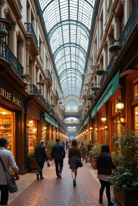 A shopping center from the inside . The shopping center should contain classic Berlin features.