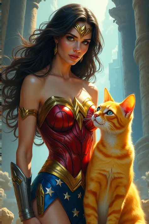 Wonder Woman with a Yellow Cat 