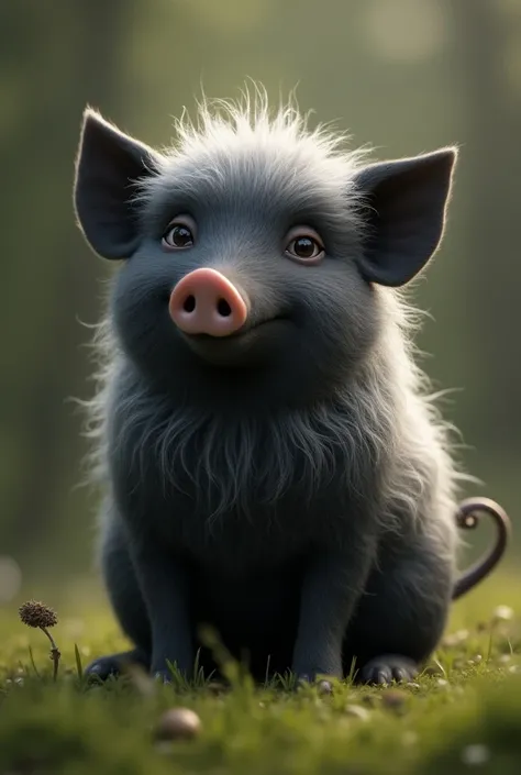 A black pig with white gray hair