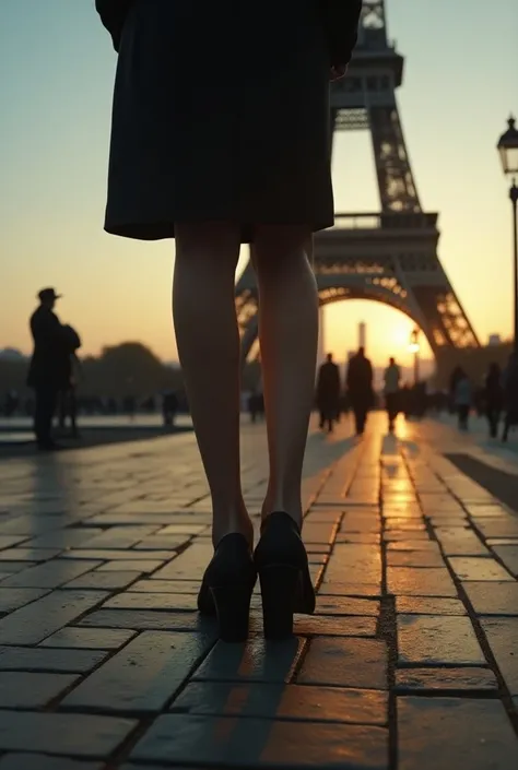 surrealism,  High level of detail ,  cinematic lighting ,  womans feet, stop, In front of the Iffel Tower in Paris,  seen from behind , with ray tracing  , viewing angle, Tomas from behind , HD Hypertelevision,  masterpiece ,  de la vieja escuela, 4k,  The...