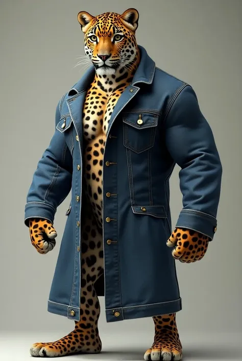 Real leopard wearing tight jeans coat and he is having big chest