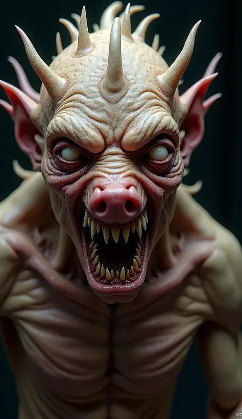 close up of a strange looking old geezer monster, pig fangs, horror!! highly detailed, painted in zbrush, zbrush contest winner, highly realistic fantasy monster, terrifying mutant flesh creature, zbrush central contest winner, detailed humanoid, highly de...