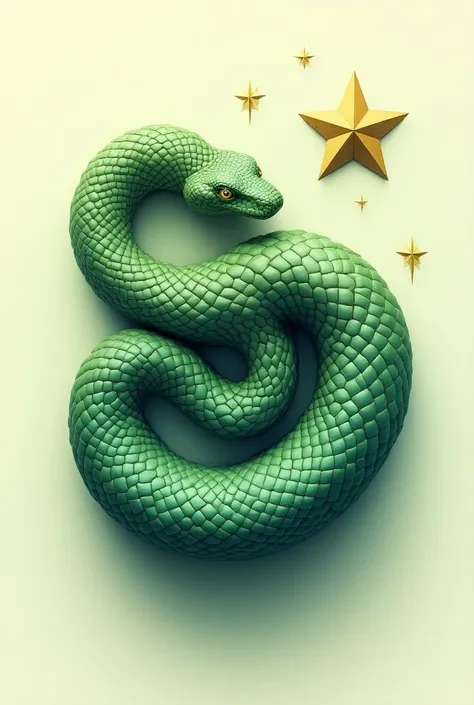 A rolled-up snake with a star in shades of green, add a slightly larger 5-sided star, the star
