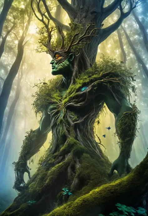 fantastic figure: tree man, muscular, helps to safeguard the forest from evil beasts; he is a powerful warrior; his love for nat...