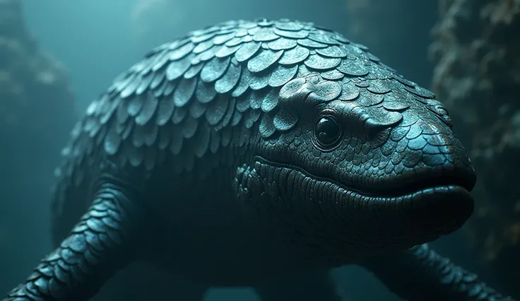 Close-up of Leviathan’s scales reflecting light.