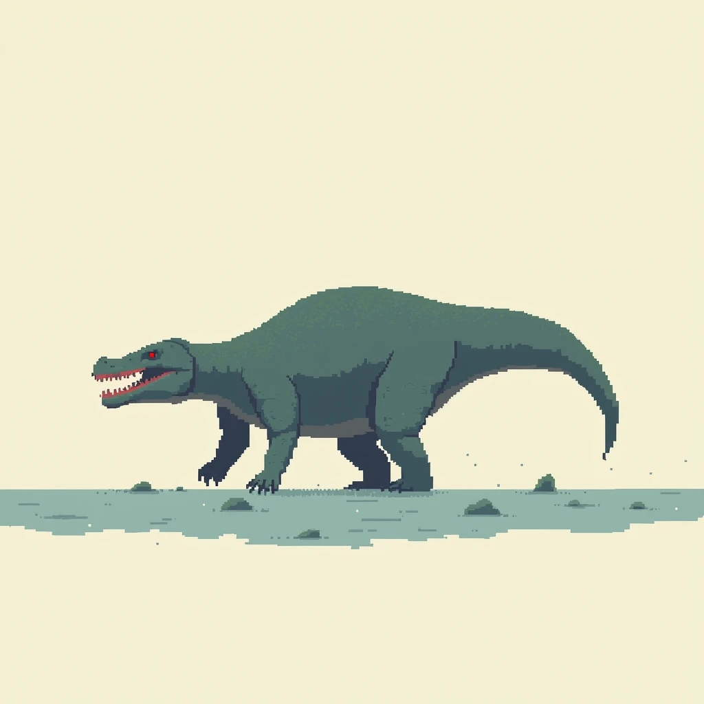 a simple, high-resolution pixel art representation of a giant prehistoric marine animal Perucetus colossus, drawn with few colors, with a minimalist approach to shading and texture, against a soft or subtly textured background that allows the subject to oc...