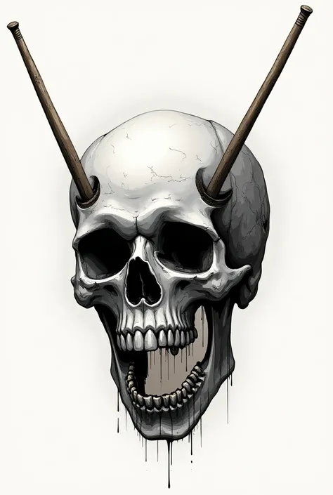 Make a skull with two drumsticks pierced in the head and with an open mouth, not realistic