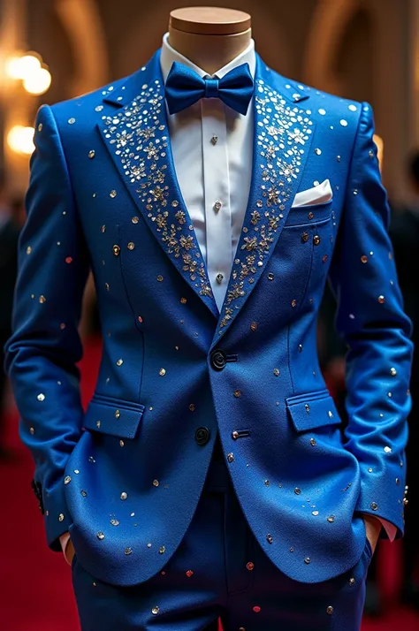 Draw a bright blue suit with crystals and gems 