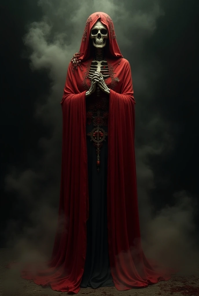 Powerful image of the Holy Death dressed in red